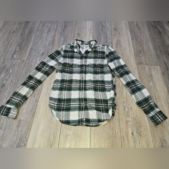 American Eagle Ahh-mazingly Soft plaid button up shirt xmas green white red xs - Picture 10 of 10